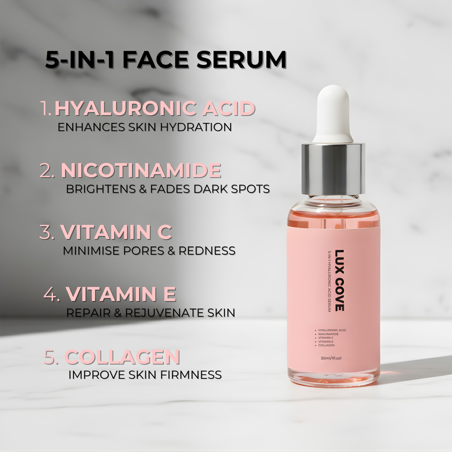 Lux Cove Skin Firming 5-in-1 Hyaluronic Acid Face Serum